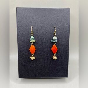 🌿🧡Naturecore Jasper Artisan Glass Beaded Earrings